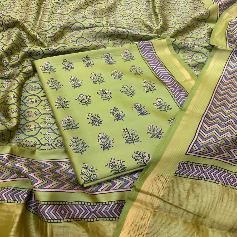 Taskeen + Banarsi Chanderi + CHANDERI HIBA OLIVE GREEN PINK GRAY + OLIVE GREEN PINK GRAY + buy