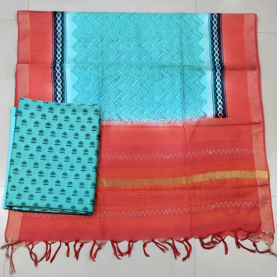 Taskeen + Banarsi Chanderi + CHANDERI HIBA SKY BLUE RED DEEP BLUE + SKY BLUE RED DEEP BLUE + buy