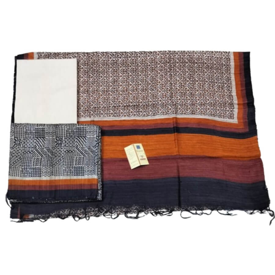 Taskeen + Bhagalpuri + TUSSAR ZOYA BLACK BEIGE RUST + BLACK BEIGE RUST + buy